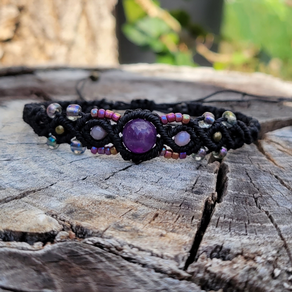 Amethyst Gemstone Adjustable Macrame Bracelet
